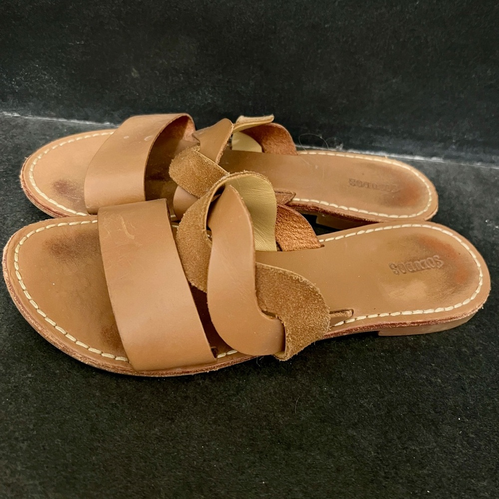 Soludos Tan Leather Slide Sandals